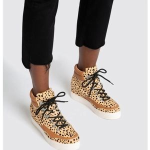 Dolce Vita calf hair leopard print hi top heel  sneakers